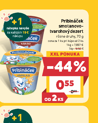 Pribináček smotanovo- tvarohový dezert rôzne druhy, 70 g