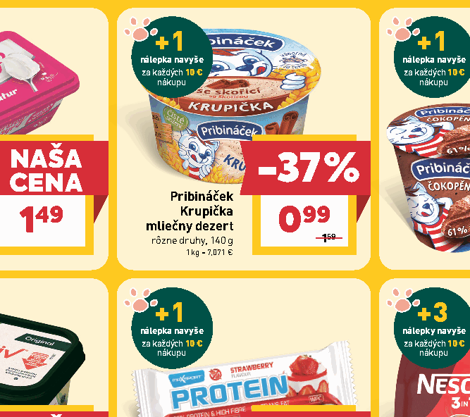 Pribináček Krupička mliečny dezert rôzne druhy, 140 g nálepka navyše