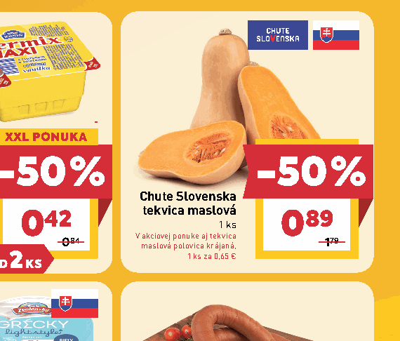 Chute Slovenska tekvica maslová maslová polovica krájaná