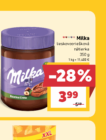 Milka lieskovooriešková nátierka