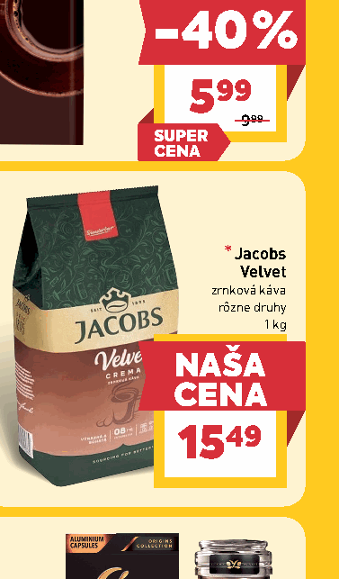 Jacobs Velvet zrnková káva rôzne druhy