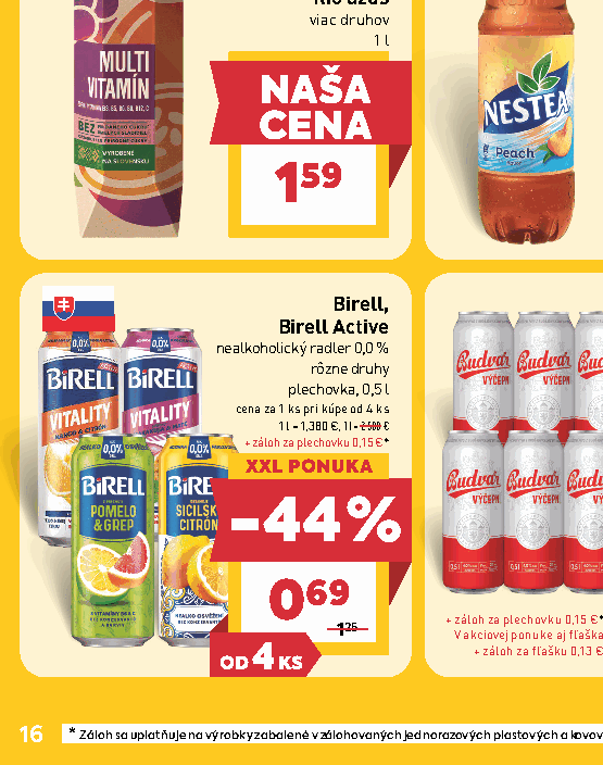 Birell, Birell Active nealkoholický radler 0,0 % rôzne druhy plechovka, 0,5 l