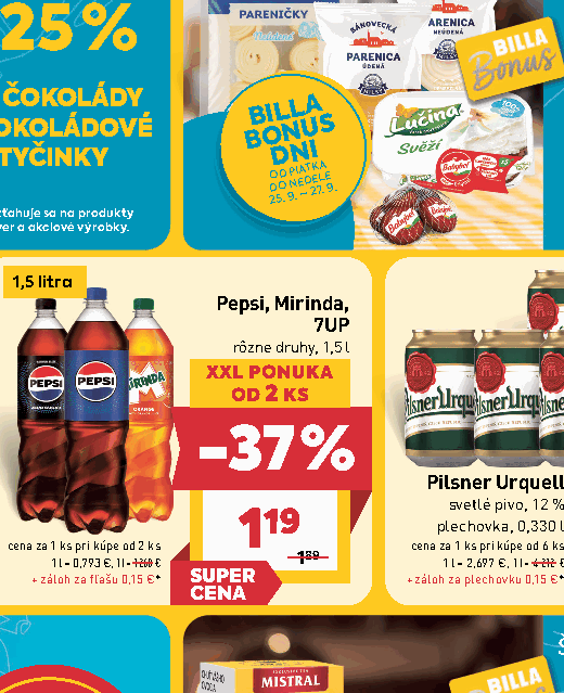 Pepsi, Mirinda, 7UP rôzne druhy, 1,5 l