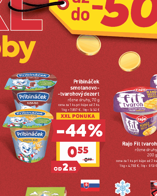 Pribináček smotanovo- -tvarohový dezert rôzne druhy, 70 g