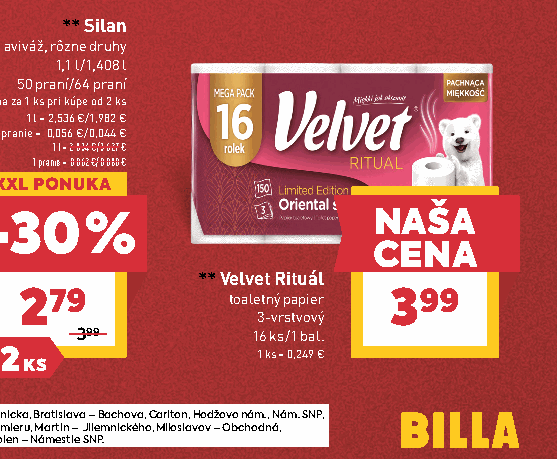 Velvet Rituál toaletný papier 3-vrstvový