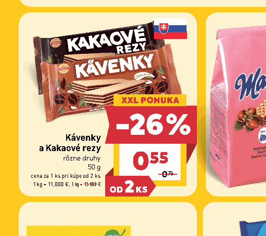 Kávenky a Kakaové rezy rôzne druhy