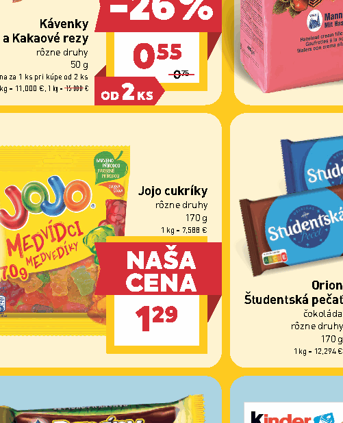 Jojo cukríky rôzne druhy