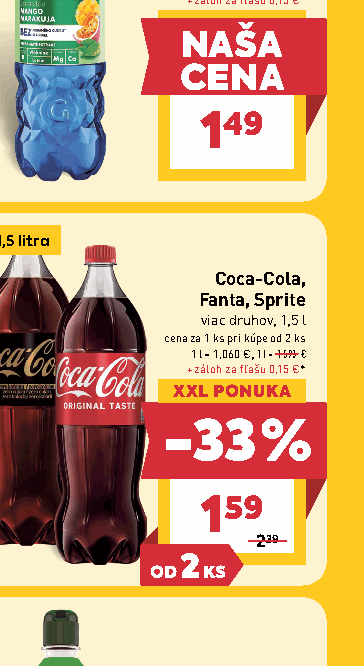 Coca-Cola, Fanta, Sprite viac druhov, 1,5 l