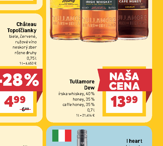 Tullamore Dew írska whiskey, 40 % honey, 35 % caffe honey, 35 %