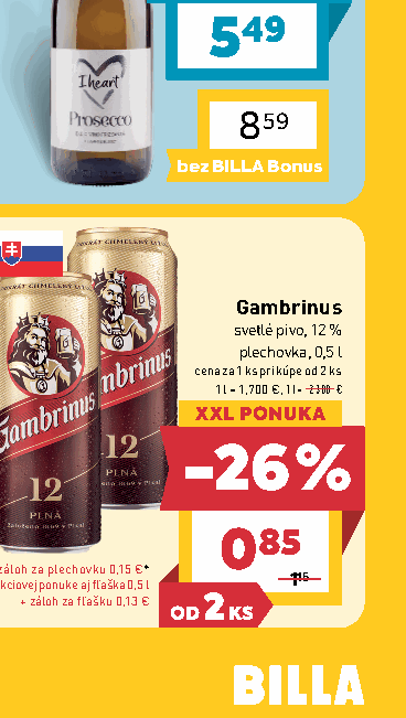 Gambrinus svetlé pivo, 12 % plechovka, 0,5 l