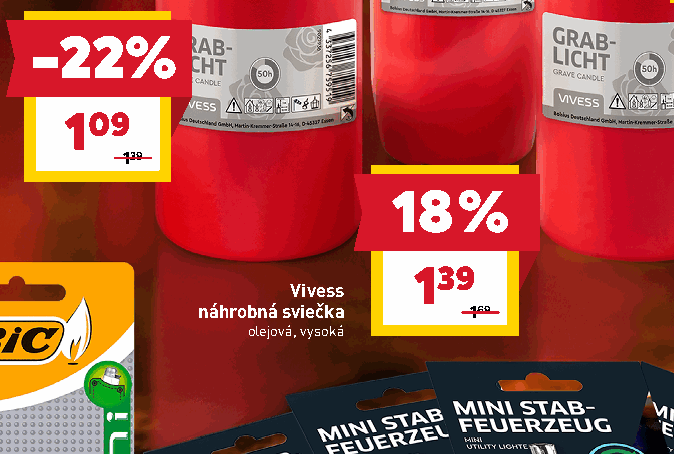 Vivess náhrobná sviečka olejová, vysoká