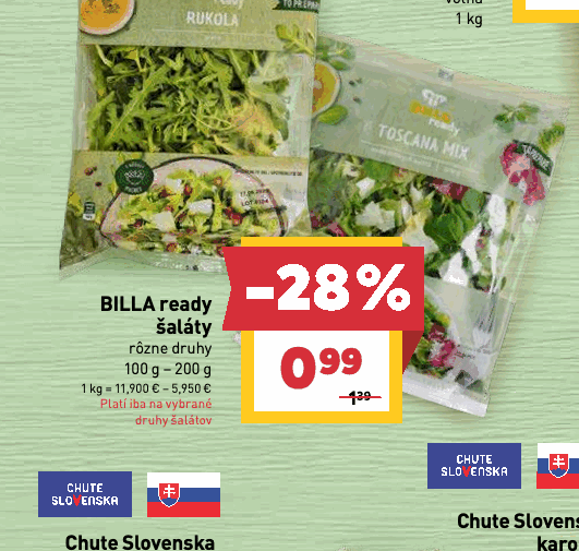 BILLA ready šaláty rôzne druhy druhy šalátov