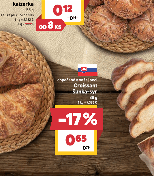dopečené v našej peci Croissant šunka-syr