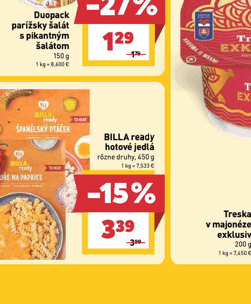 BILLA ready hotové jedlá rôzne druhy, 450 g