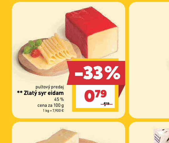 Zlatý syr eidam 45 %