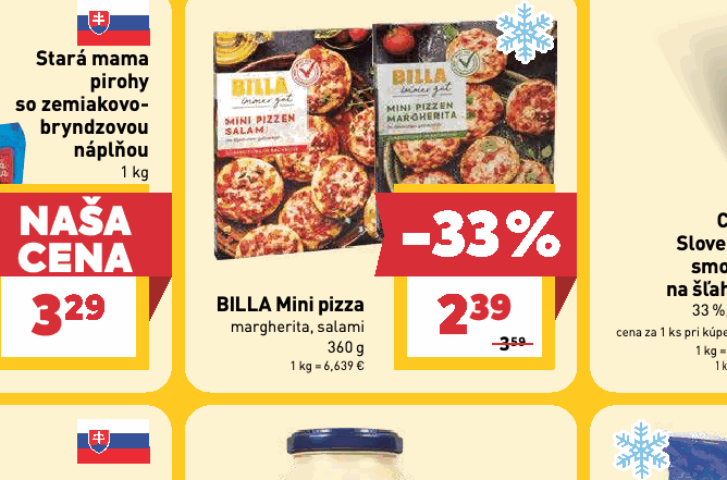 BILLA Mini pizza margherita, salami
