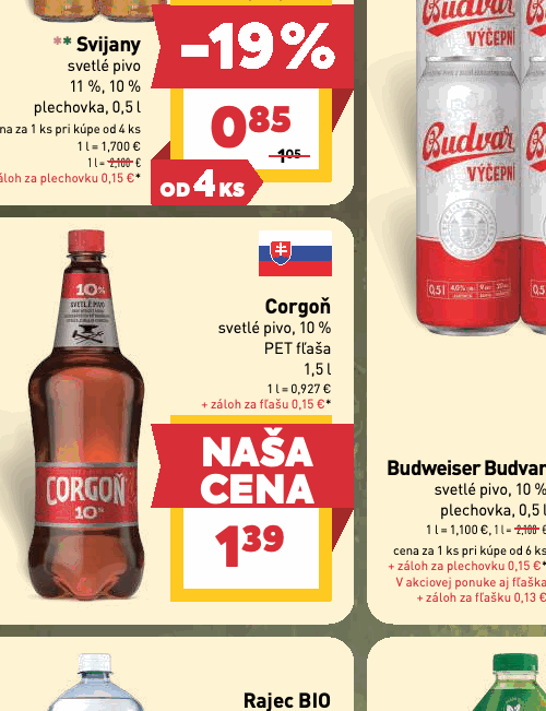 Corgoň svetlé pivo, 10 % PET fľaša