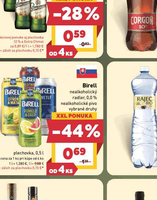 Birell nealkoholický radler, 0,0 % nealkoholické pivo vybrané druhy