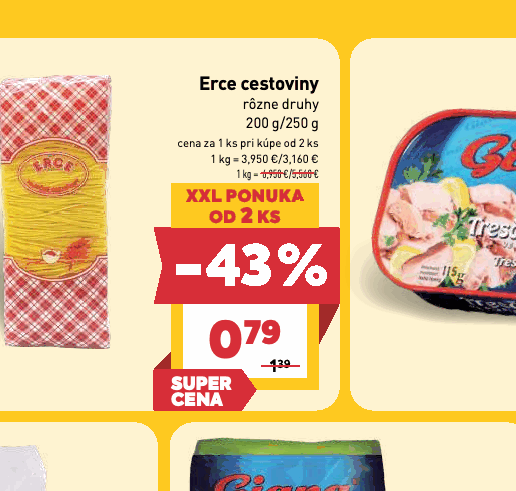 Erce cestoviny rôzne druhy