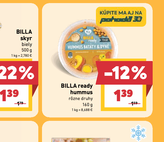 BILLA ready hummus rôzne druhy
