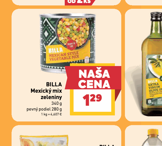 BILLA Mexický mix zeleniny pevný podiel 280 g