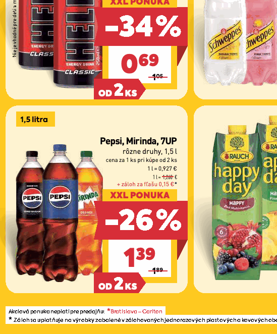 Pepsi, Mirinda, 7UP rôzne druhy, 1,5 l