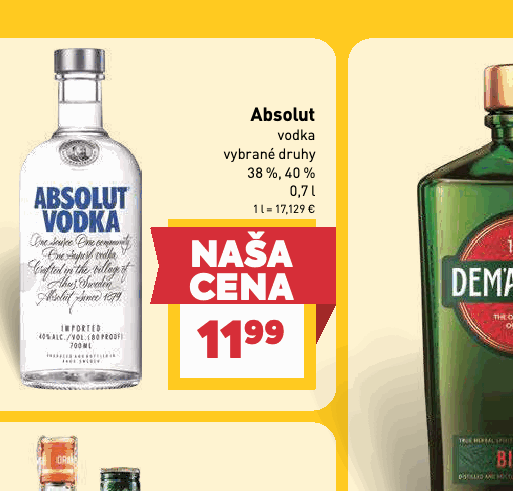 Absolut vodka vybrané druhy 38 %, 40 %