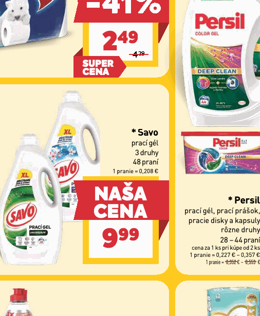 prací gél 3 druhy 48 praní 1 pranie = 0,208 €