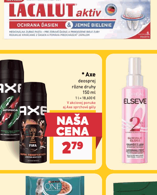 rôzne druhy aj Axe sprchové gély
