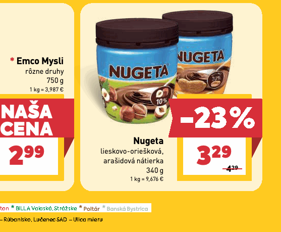 Nugeta lieskovo-oriešková, arašidová nátierka