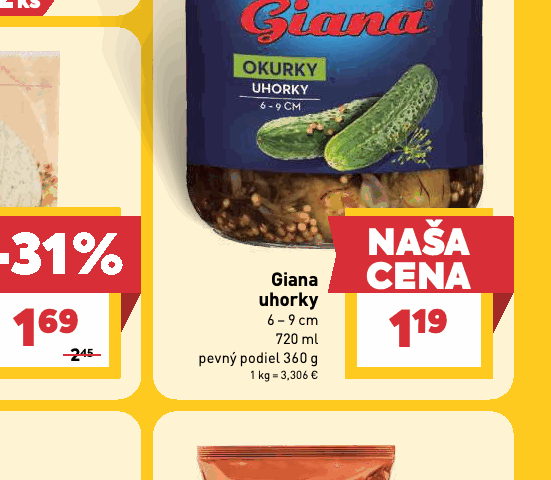 Giana uhorky 6 – 9 cm pevný podiel 360 g
