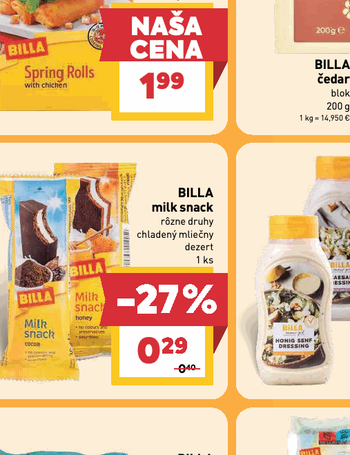 BILLA milk snack rôzne druhy chladený mliečny dezert