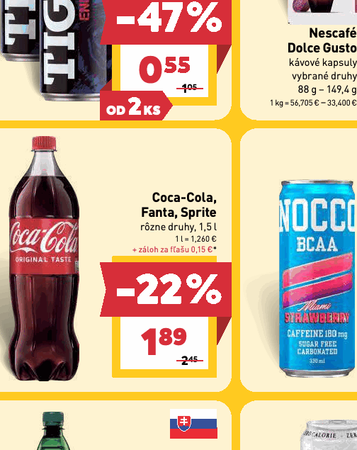 Coca-Cola, Fanta, Sprite rôzne druhy, 1,5 l