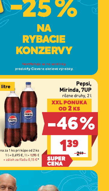 Pepsi, Mirinda, 7UP rôzne druhy, 2 l