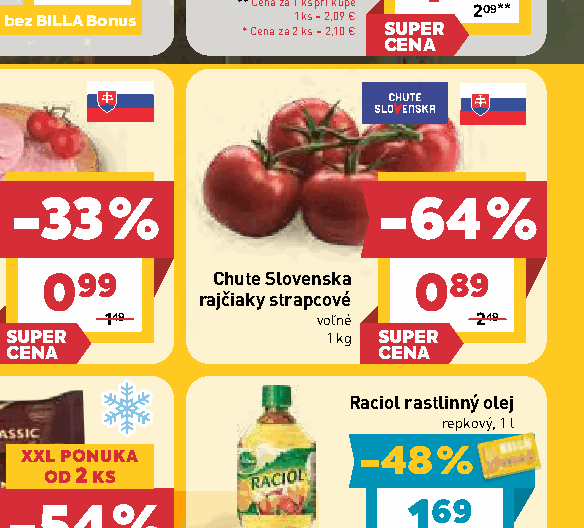 Chute Slovenska rajčiaky strapcové voľné Raciol rastlinný olej