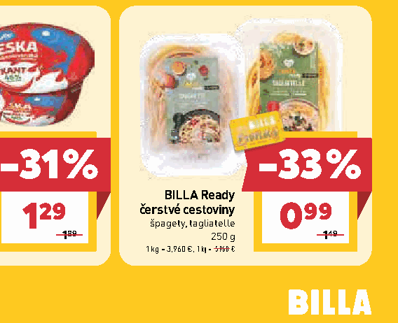 BILLA Ready čerstvé cestoviny špagety, tagliatelle