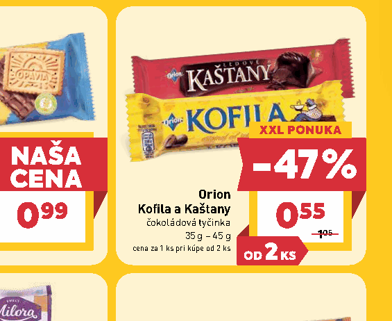 Orion Kofila a Kaštany čokoládová tyčinka