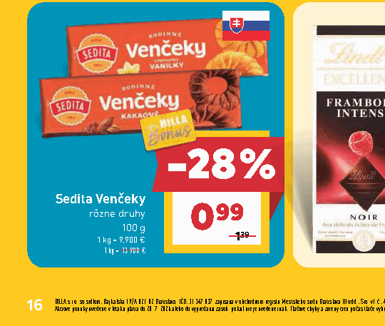 Sedita Venčeky rôzne druhy