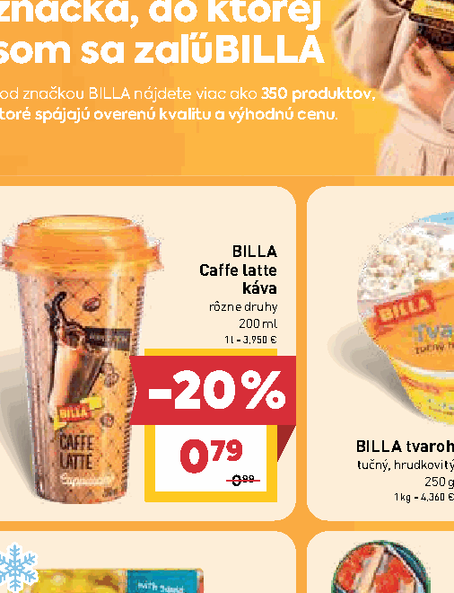 BILLA Caffe latte rôzne druhy