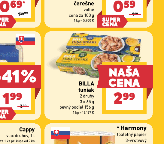 BILLA tuniak 2 druhy pevný podiel 156 g