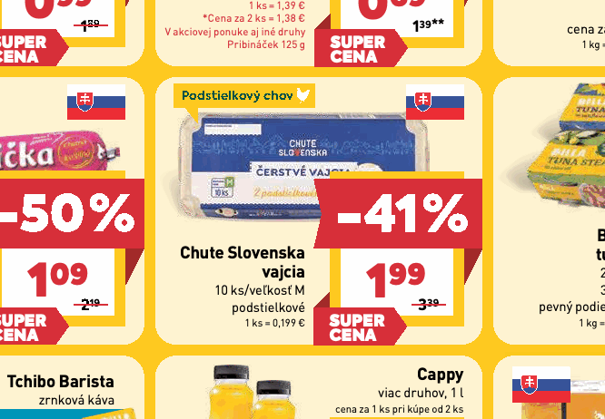 Chute Slovenska vajcia podstielkové