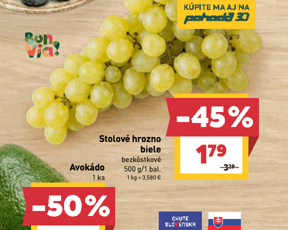 Stolové hrozno biele bezkôstkové