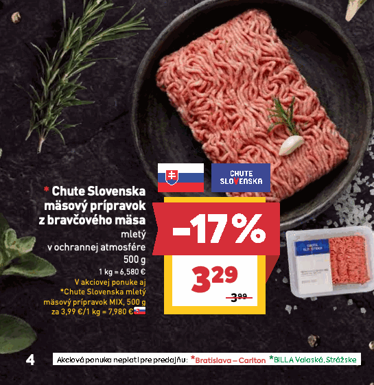 Chute Slovenska mäsový prípravok z bravčového mäsa mletý v ochrannej atmosfére