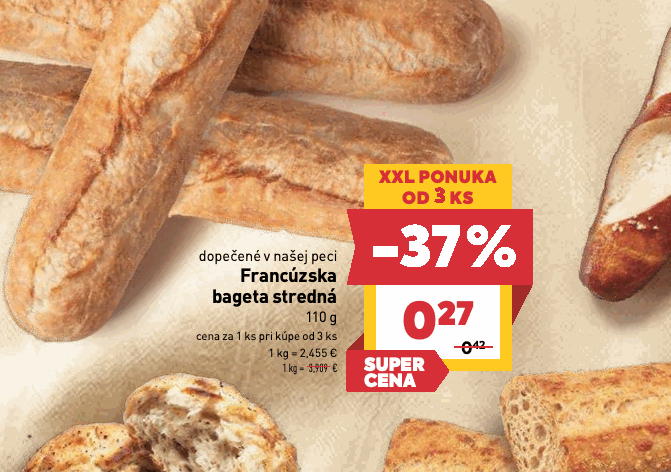 dopečené v našej peci Francúzska bageta stredná