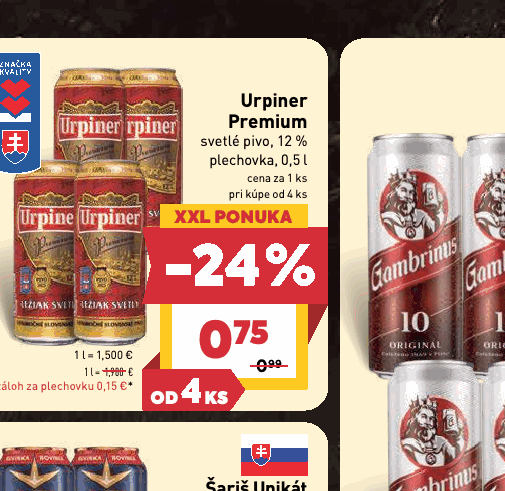 svetlé pivo, 12 % plechovka, 0,5 l