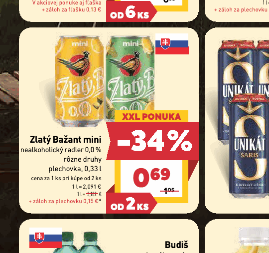 Zlatý Bažant mini nealkoholický radler 0,0 % rôzne druhy plechovka, 0,33 l