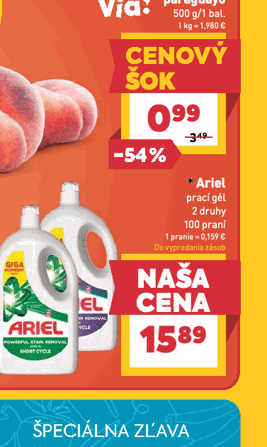 prací gél 2 druhy 100 praní 1 pranie = 0,159 €
