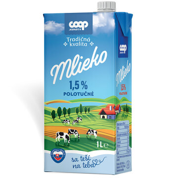 Mlieko polotučné 1,5% 1 l