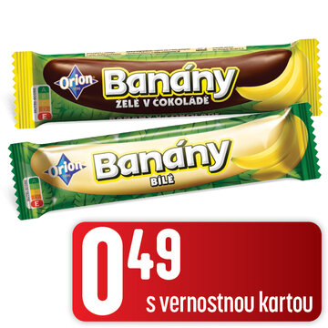 Banány v čokoláde 45 g a Banány v bielej poleve 42 g