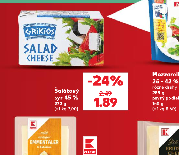 Šalátový syr 45 %